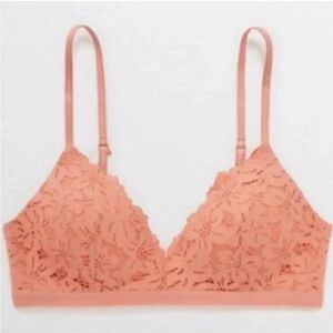 Aerie Lace Wireless Bra Floral Orange Size 32DDD Piling